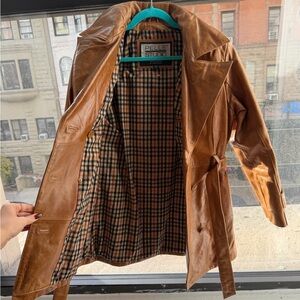 Pelle Studio Tan Leather Coat with Plaid Lining